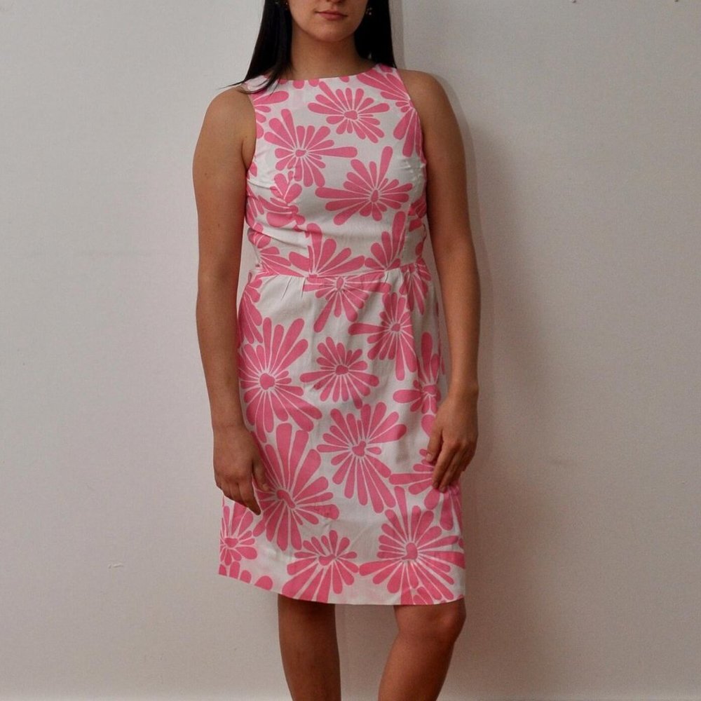 Vintage 1960s Floral Print Dress, Pink and White, by Ginger Gauntt Original